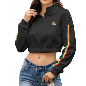 High quality  women's 1/4 Zipper Hoodie Striped Sleeve Sweatshirt Crop Fleece Hoodies