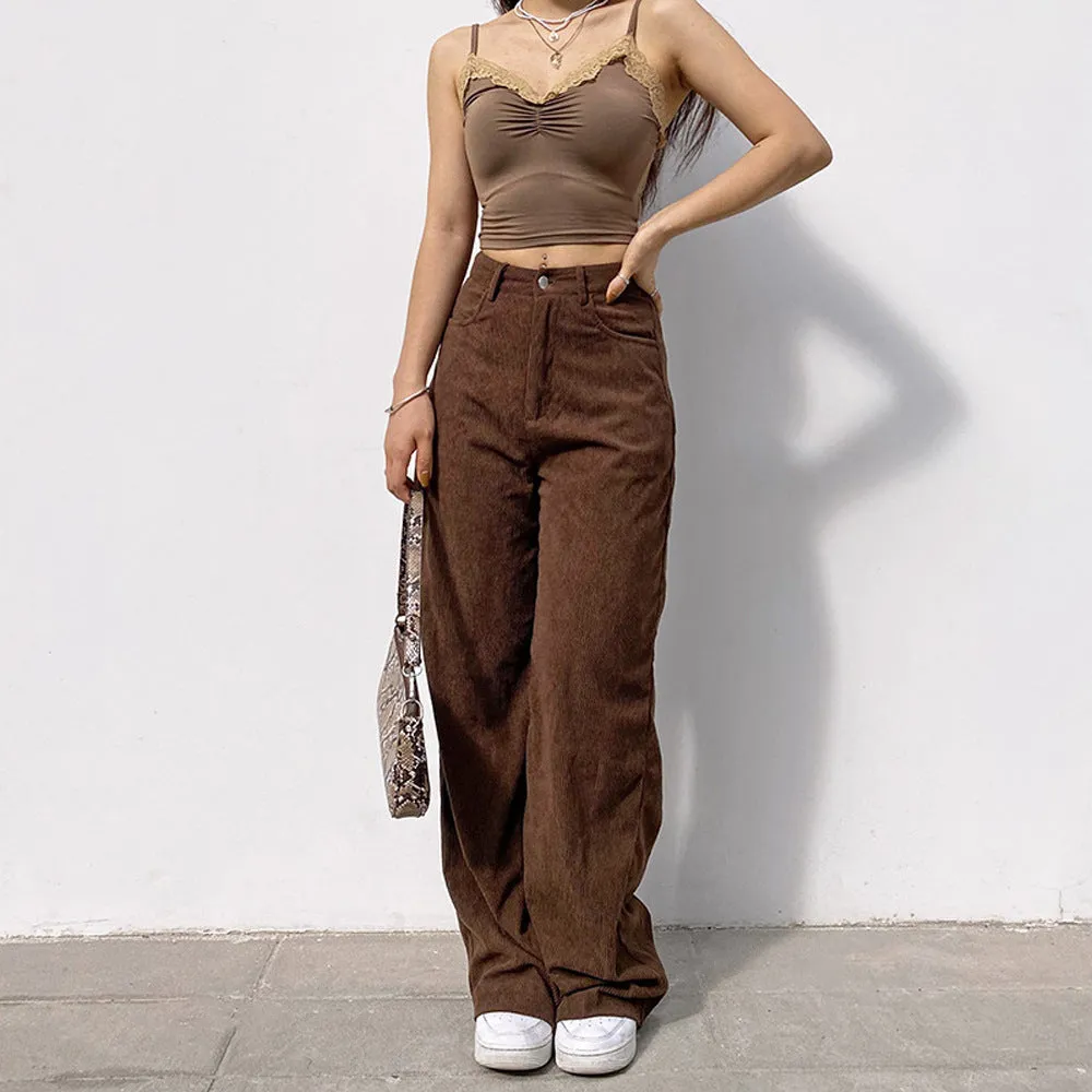 High Waist Loose Fitting Neutral Toned Pants