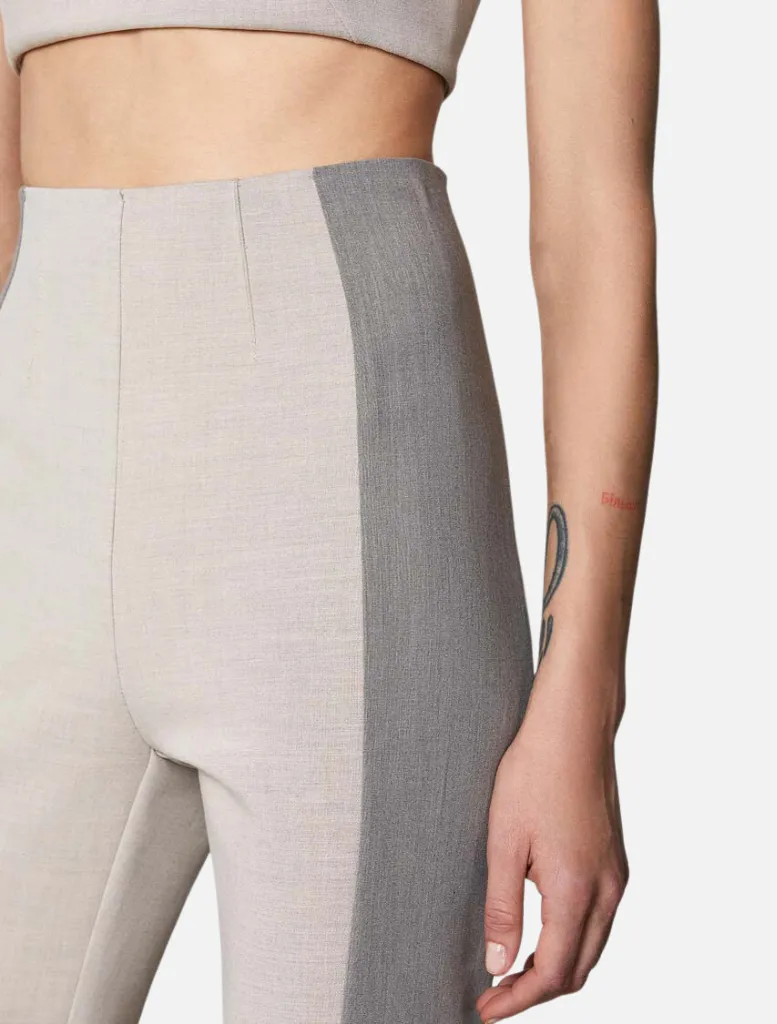 High Waisted Colour Block Slim Pants - Grey