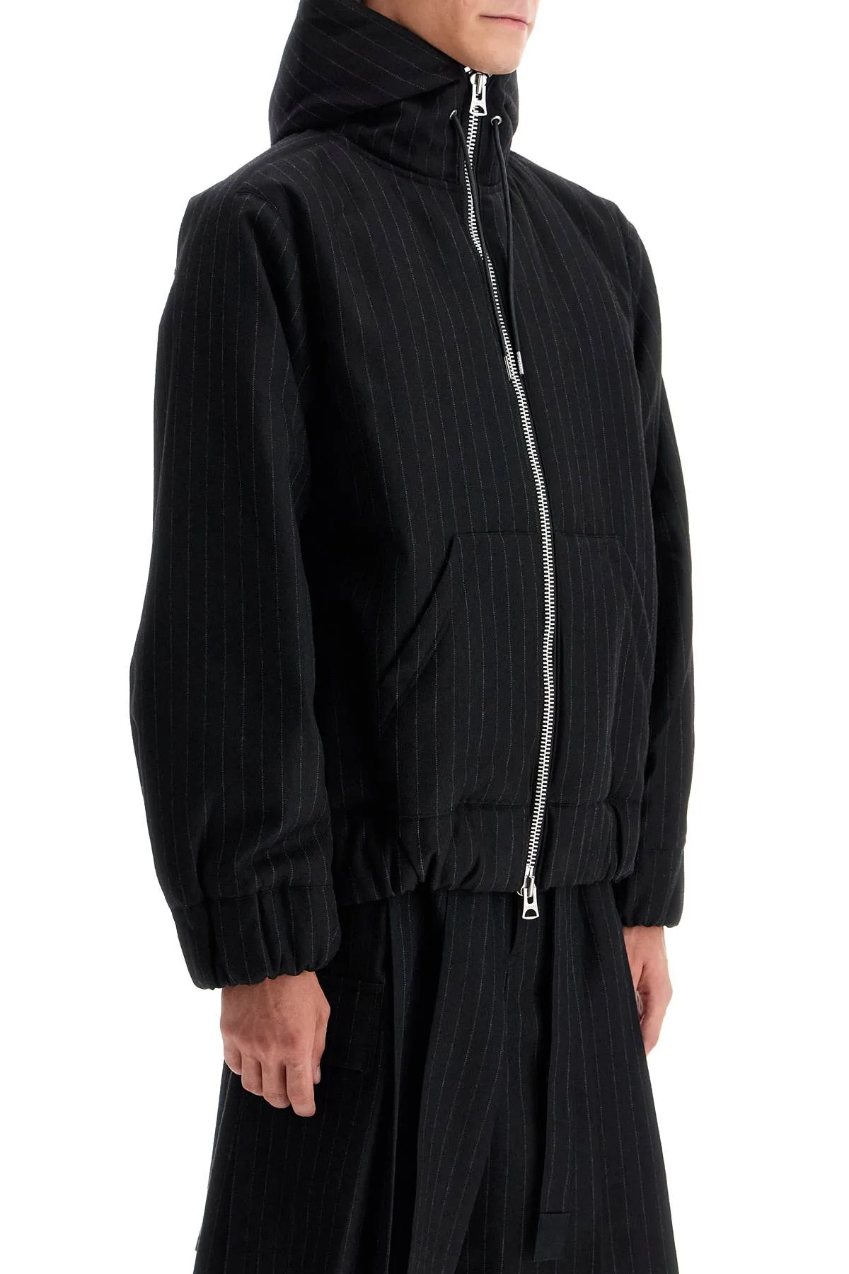 hooded wool gessato jacket