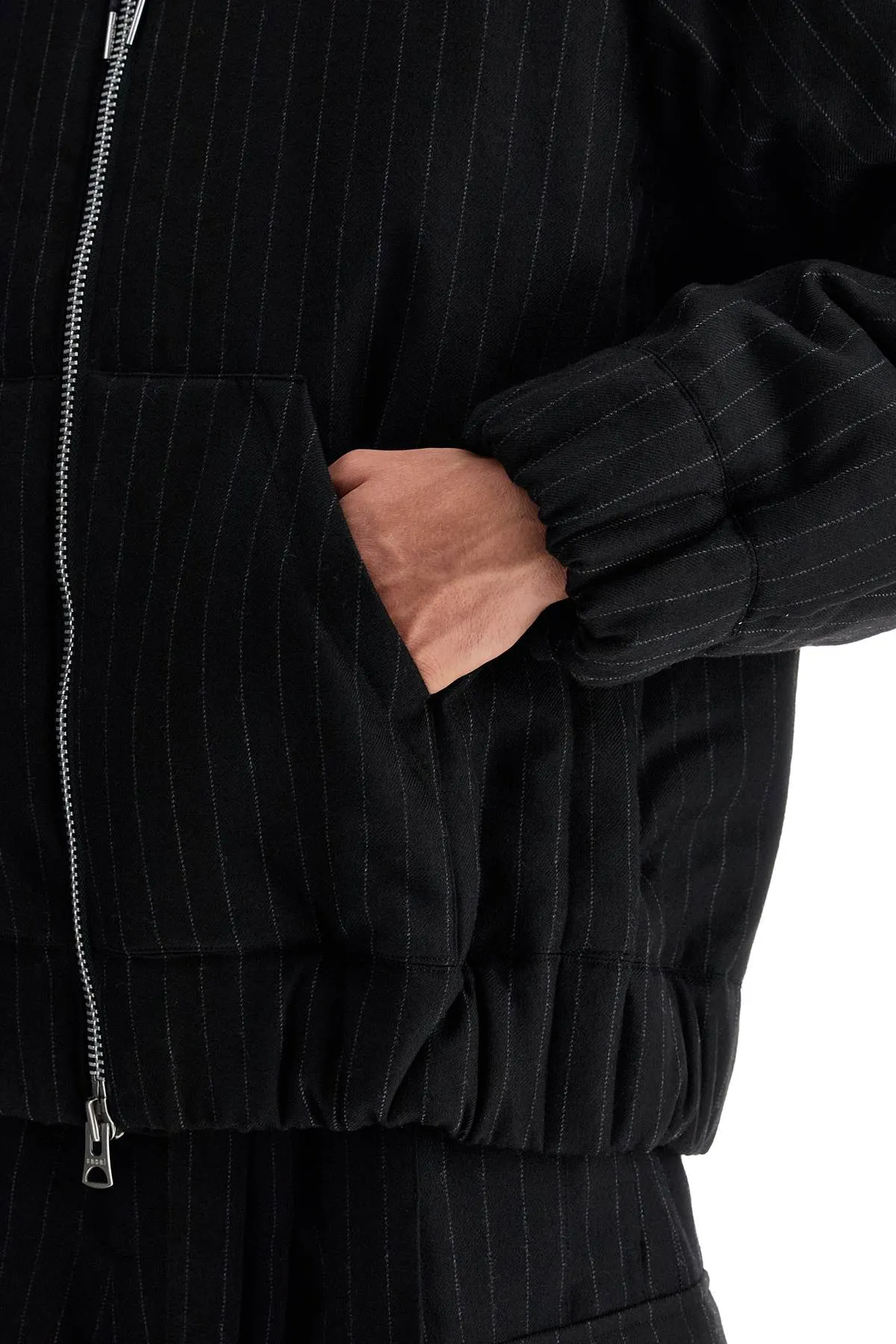 hooded wool gessato jacket