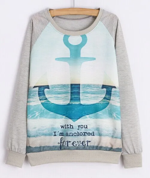Hoody women Casual hoodies cat kiss fish print tracksuit long sleeve o neck letters sweatshirt for women Top