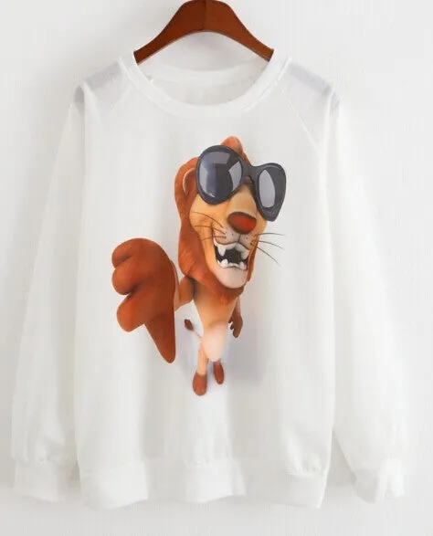 Hoody women Casual hoodies cat kiss fish print tracksuit long sleeve o neck letters sweatshirt for women Top