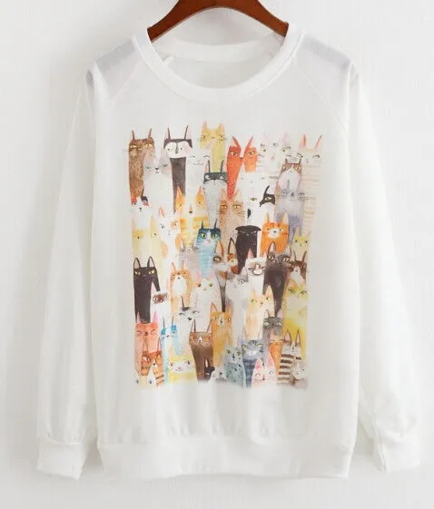 Hoody women Casual hoodies cat kiss fish print tracksuit long sleeve o neck letters sweatshirt for women Top