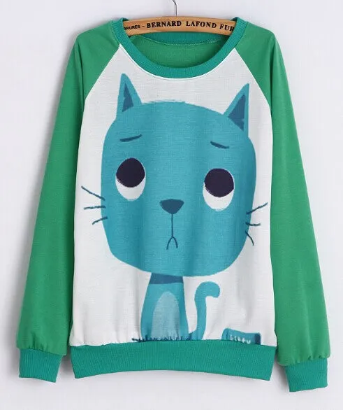 Hoody women Casual hoodies cat kiss fish print tracksuit long sleeve o neck letters sweatshirt for women Top