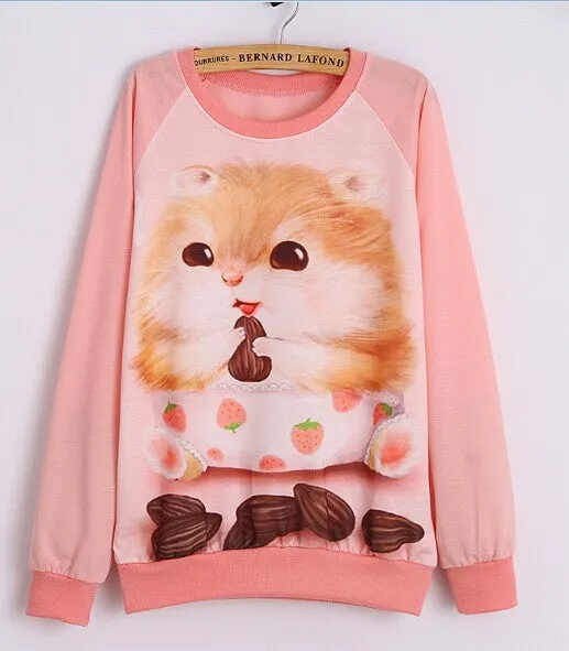 Hoody women Casual hoodies cat kiss fish print tracksuit long sleeve o neck letters sweatshirt for women Top