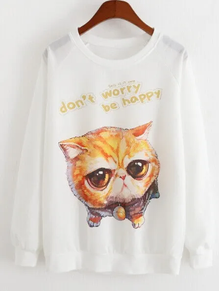Hoody women Casual hoodies cat kiss fish print tracksuit long sleeve o neck letters sweatshirt for women Top