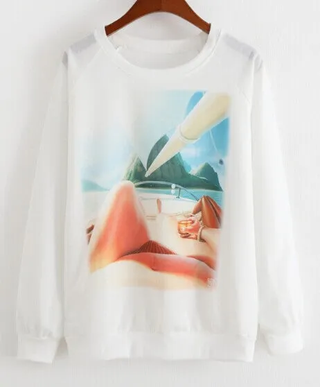 Hoody women Casual hoodies cat kiss fish print tracksuit long sleeve o neck letters sweatshirt for women Top
