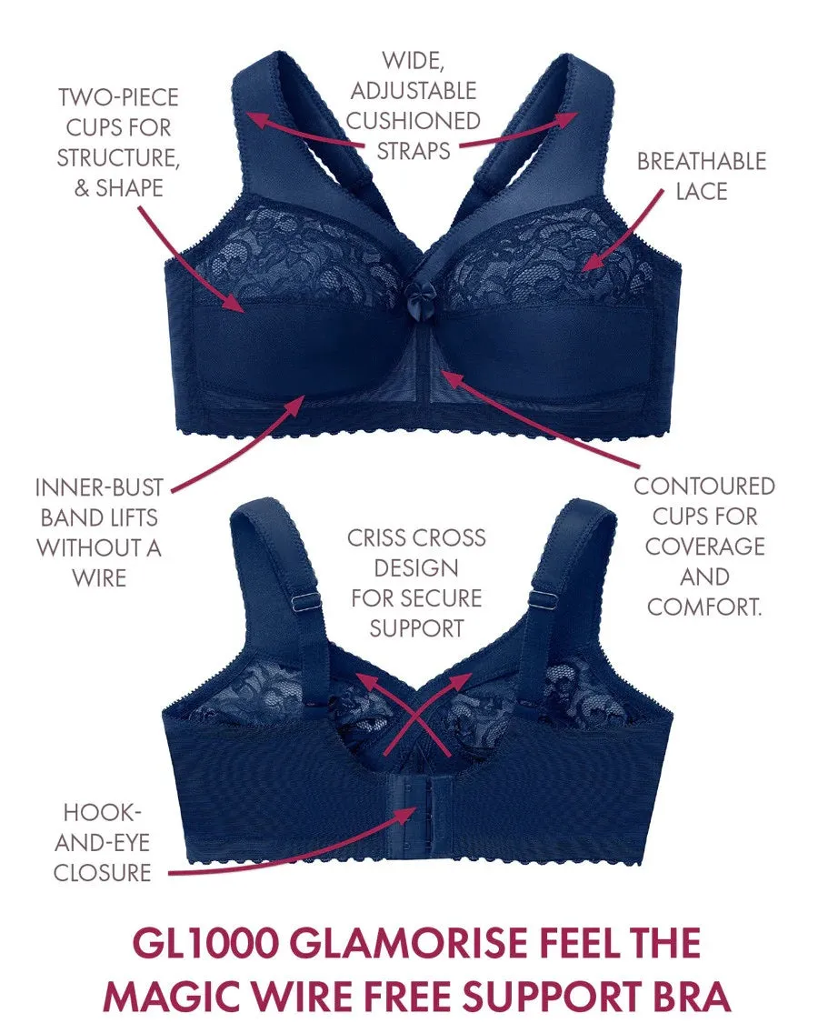 In Stock Glamorise Bra 1000 - Feel The Magic Wire-Free Support - Navy