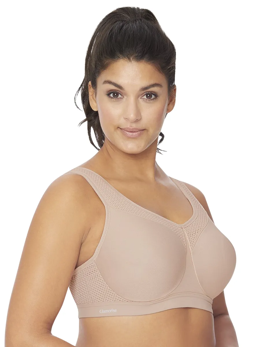 In Stock Glamorise Bra 9066 - High Impact Seamless Sports Bra - Cafe