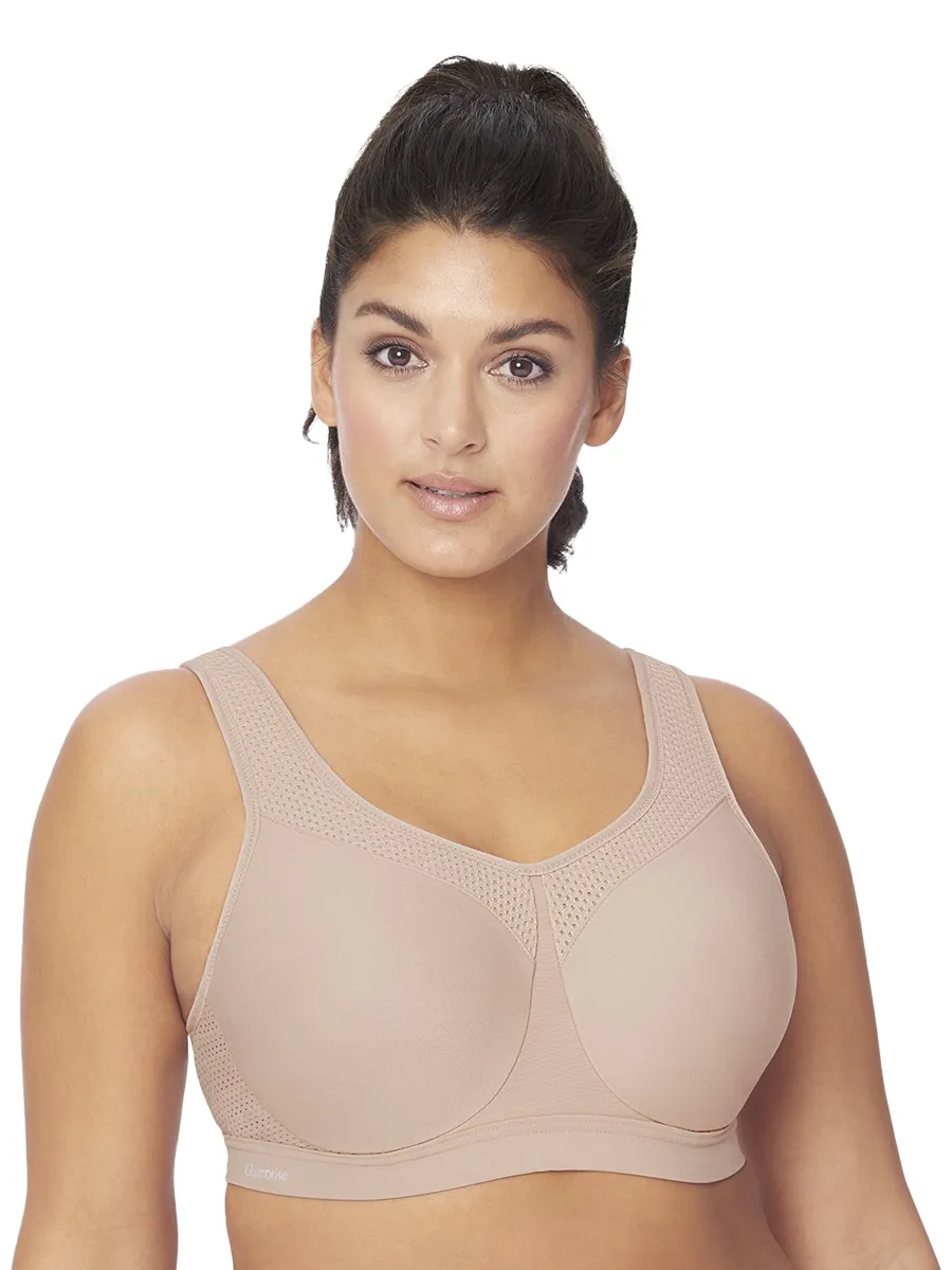 In Stock Glamorise Bra 9066 - High Impact Seamless Sports Bra - Cafe