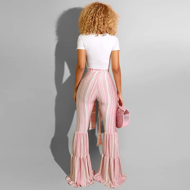 Isadora High-Waist Tiered Flared Striped Pants