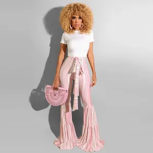 Isadora High-Waist Tiered Flared Striped Pants