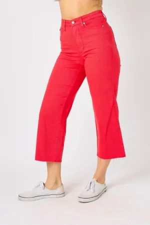 Judy Blue High Waist Tummy Control Red Crop Pants