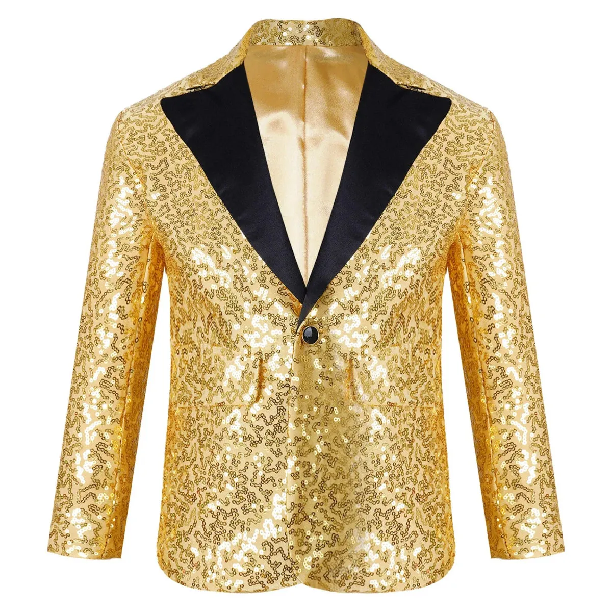 Kids Boys Stylish Sequins Suit Lapel One Button Jacket Coat Wedding Banquet Party Modern Jazz Dancing Performance Blazer Tuxedo