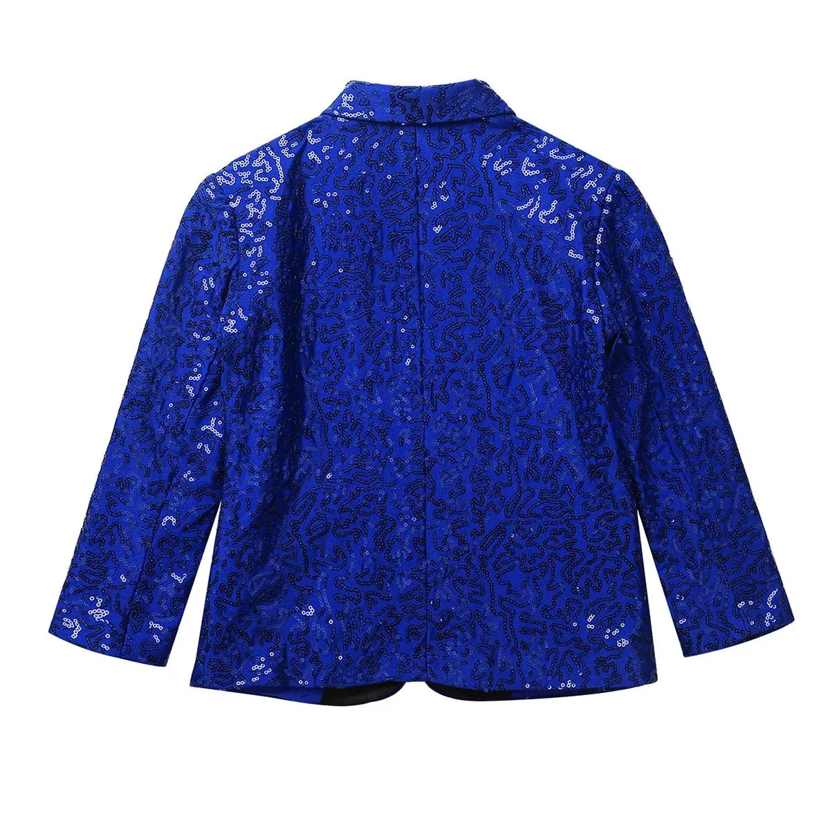 Kids Boys Stylish Sequins Suit Lapel One Button Jacket Coat Wedding Banquet Party Modern Jazz Dancing Performance Blazer Tuxedo