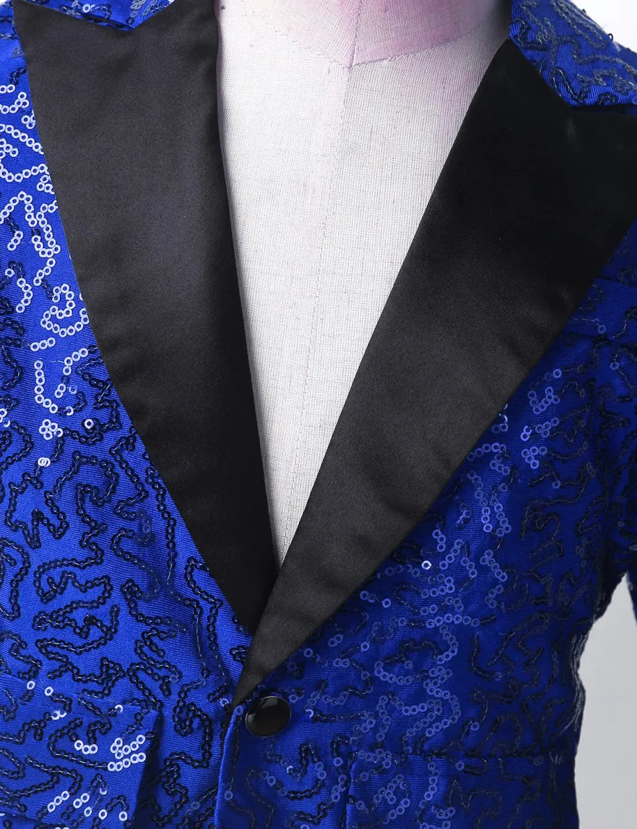 Kids Boys Stylish Sequins Suit Lapel One Button Jacket Coat Wedding Banquet Party Modern Jazz Dancing Performance Blazer Tuxedo