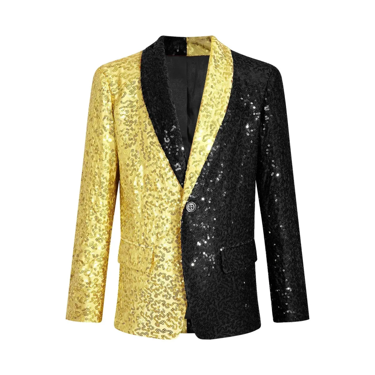 Kids Boys Stylish Sequins Suit Lapel One Button Jacket Coat Wedding Banquet Party Modern Jazz Dancing Performance Blazer Tuxedo