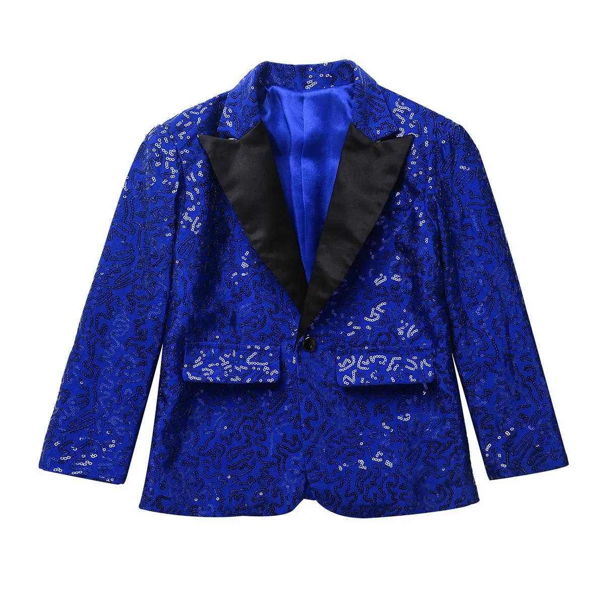 Kids Boys Stylish Sequins Suit Lapel One Button Jacket Coat Wedding Banquet Party Modern Jazz Dancing Performance Blazer Tuxedo