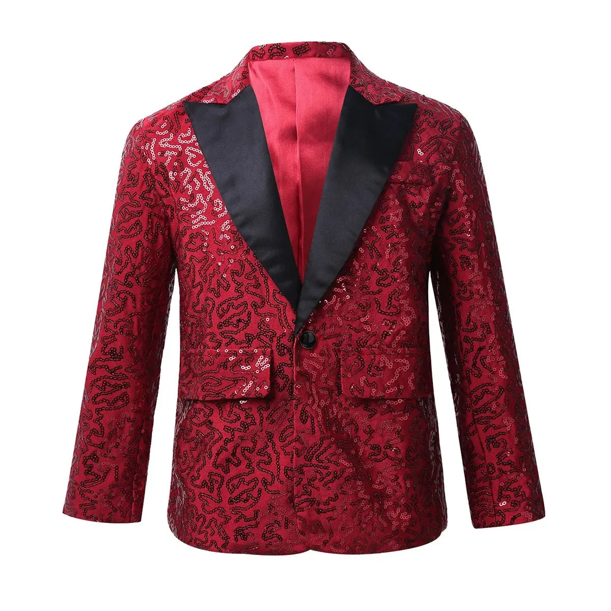Kids Boys Stylish Sequins Suit Lapel One Button Jacket Coat Wedding Banquet Party Modern Jazz Dancing Performance Blazer Tuxedo