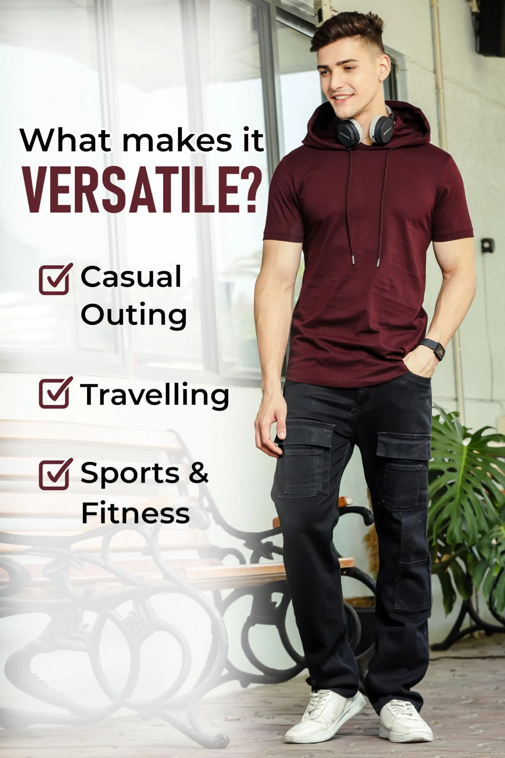 Klizzer Mens Short Sleeve Hoodie - Short Sleeve Sweatshirts for Men - Hooded T Shirts for Men - 100% Cotton Sweatshirts, Lightweight Summer Hoodie, Workout Athletic Pullover Hoodie Men, Maroon 2XL