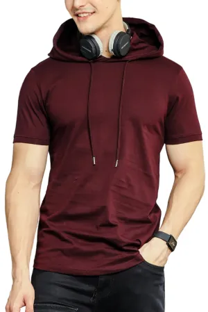 Klizzer Mens Short Sleeve Hoodie - Short Sleeve Sweatshirts for Men - Hooded T Shirts for Men - 100% Cotton Sweatshirts, Lightweight Summer Hoodie, Workout Athletic Pullover Hoodie Men, Maroon 2XL