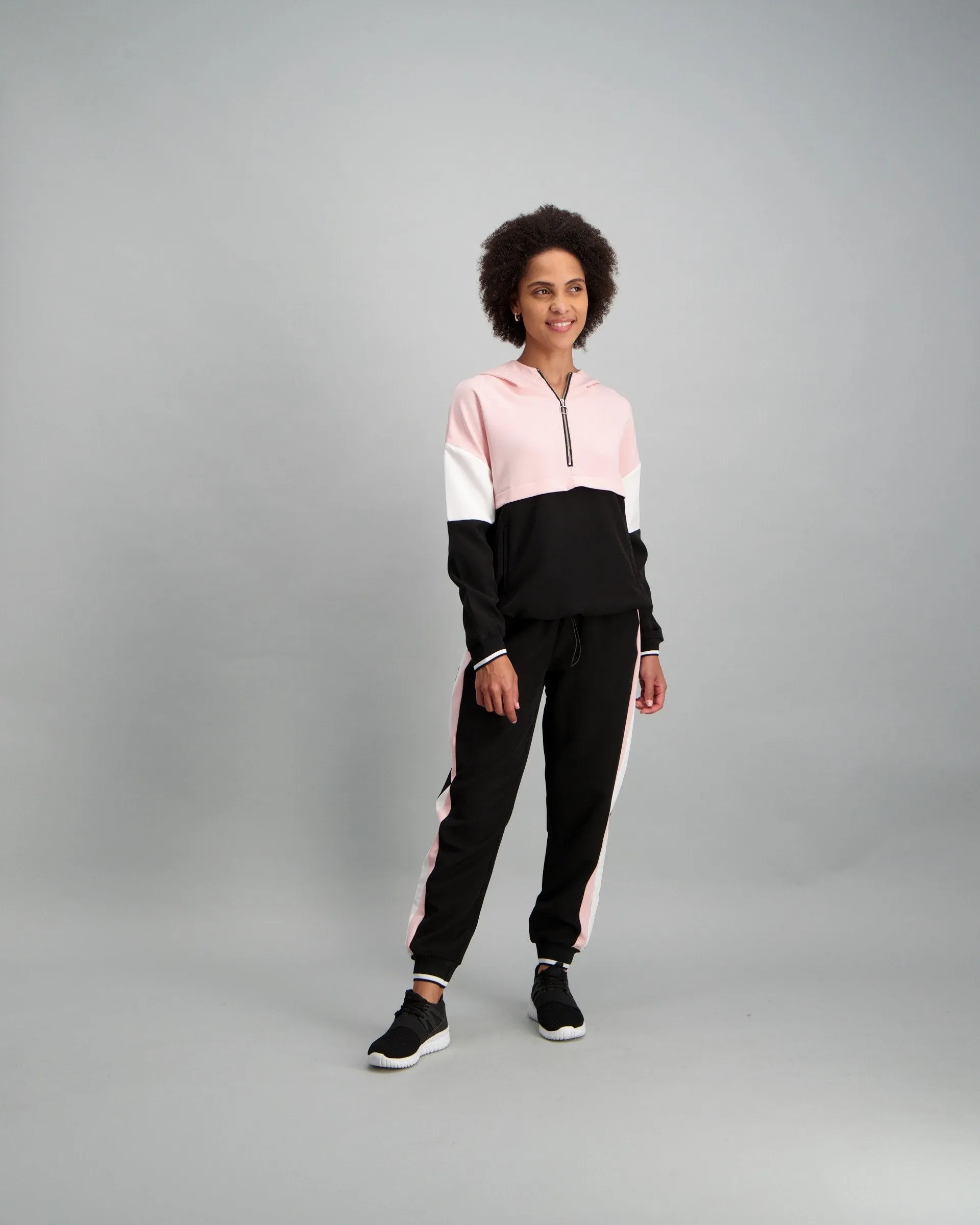 Ladies-Colorblock Woven Track top