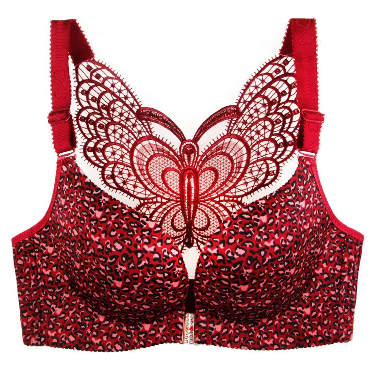 Leopard Print Back Wireless Front Closure Push Up Bras