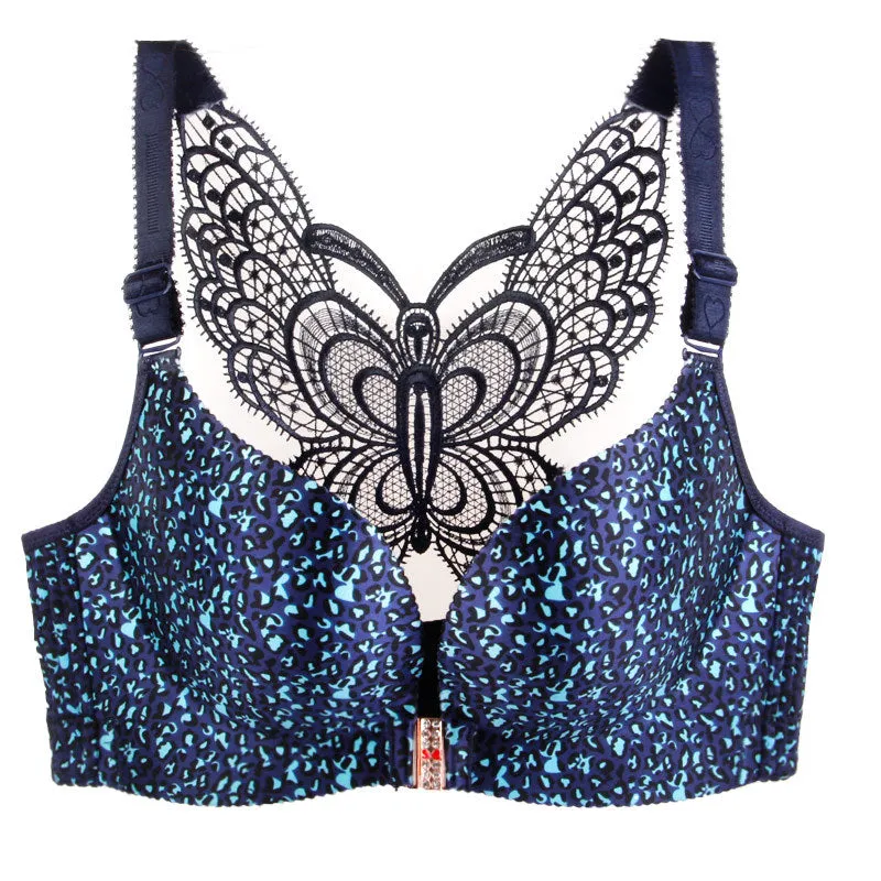 Leopard Print Back Wireless Front Closure Push Up Bras