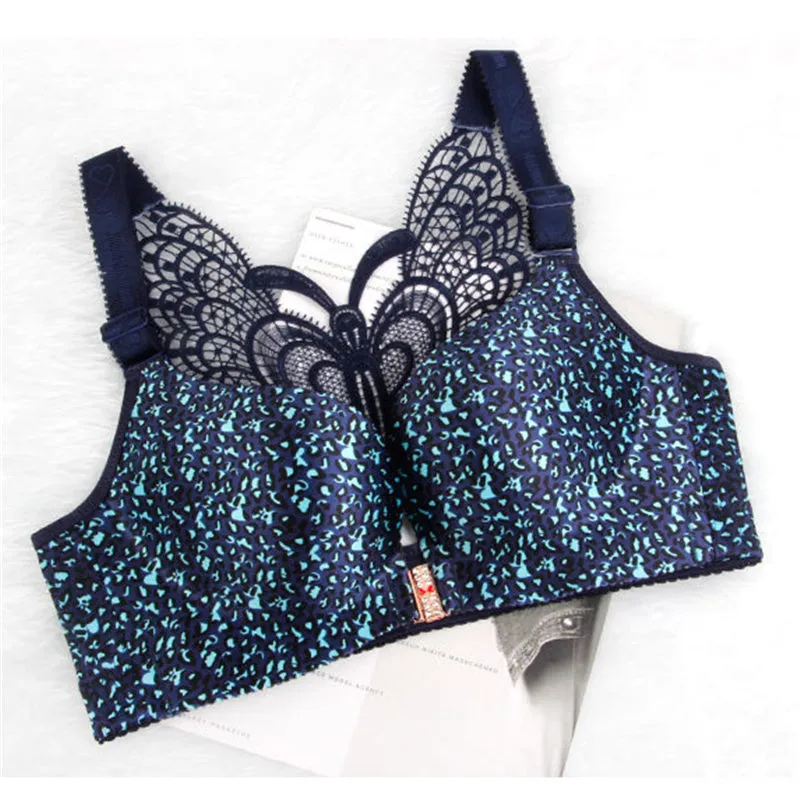 Leopard Print Back Wireless Front Closure Push Up Bras