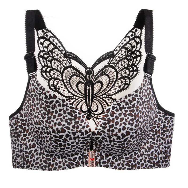 Leopard Print Back Wireless Front Closure Push Up Bras