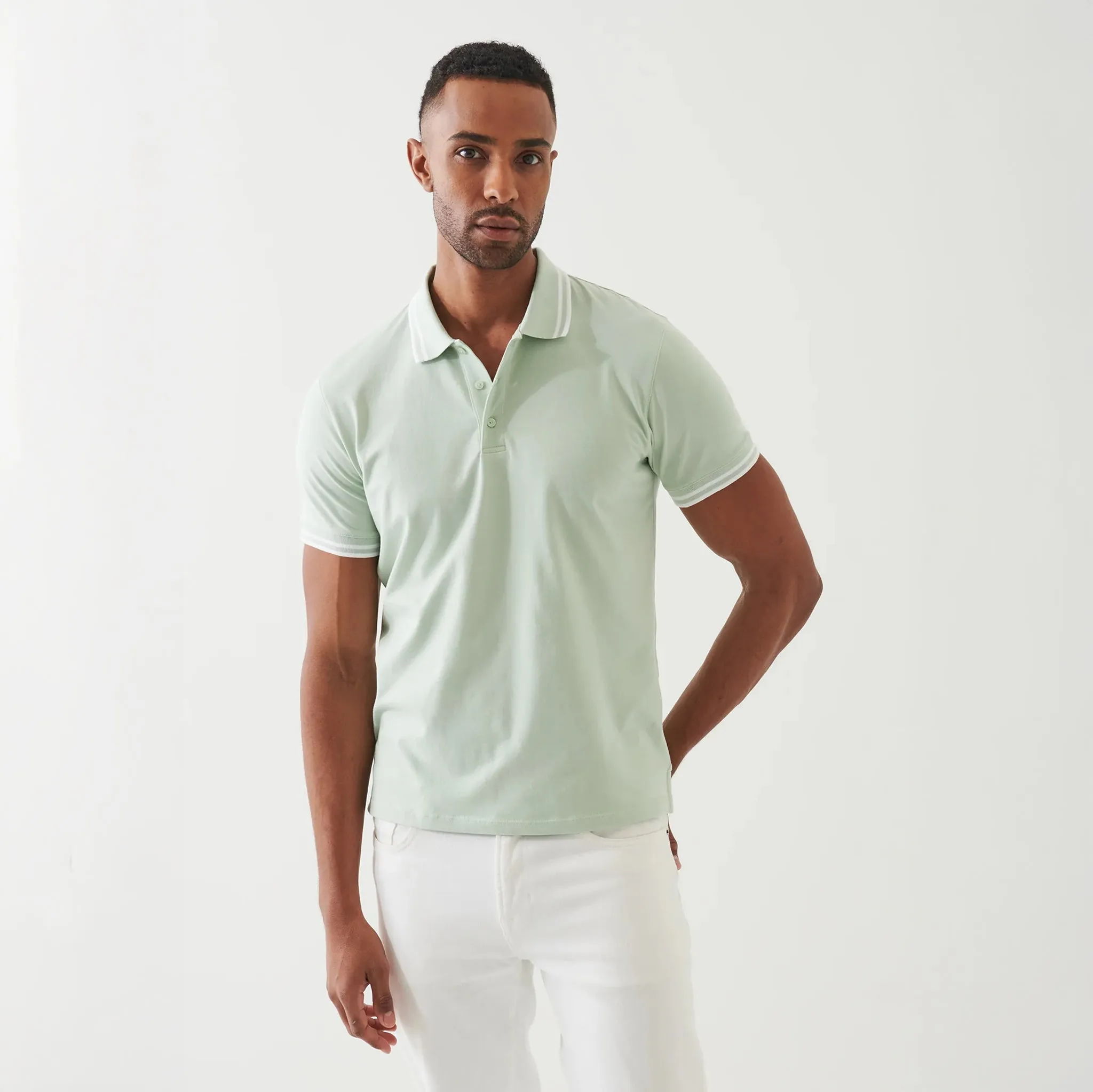Light Lime Green Tipped Iconic Pima Cotton Stretch Polo Shirt - Patrick Assaraf