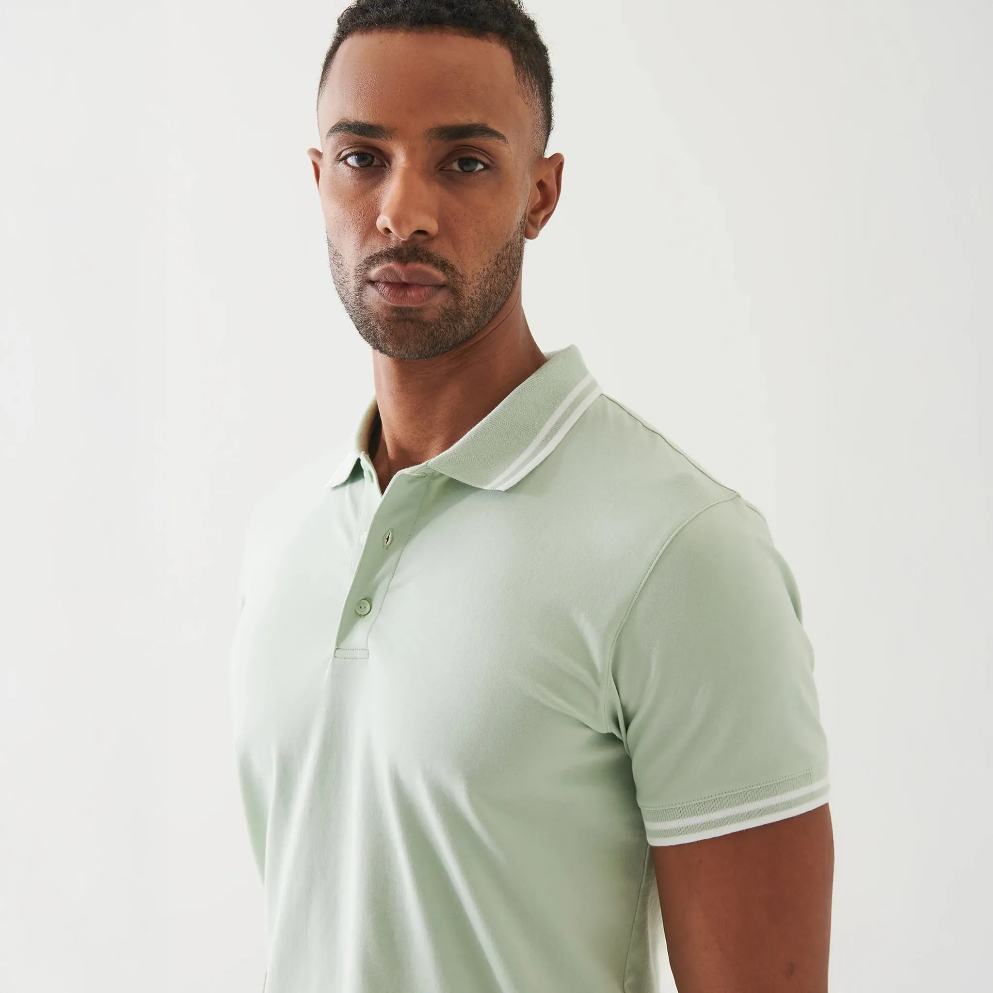 Light Lime Green Tipped Iconic Pima Cotton Stretch Polo Shirt - Patrick Assaraf