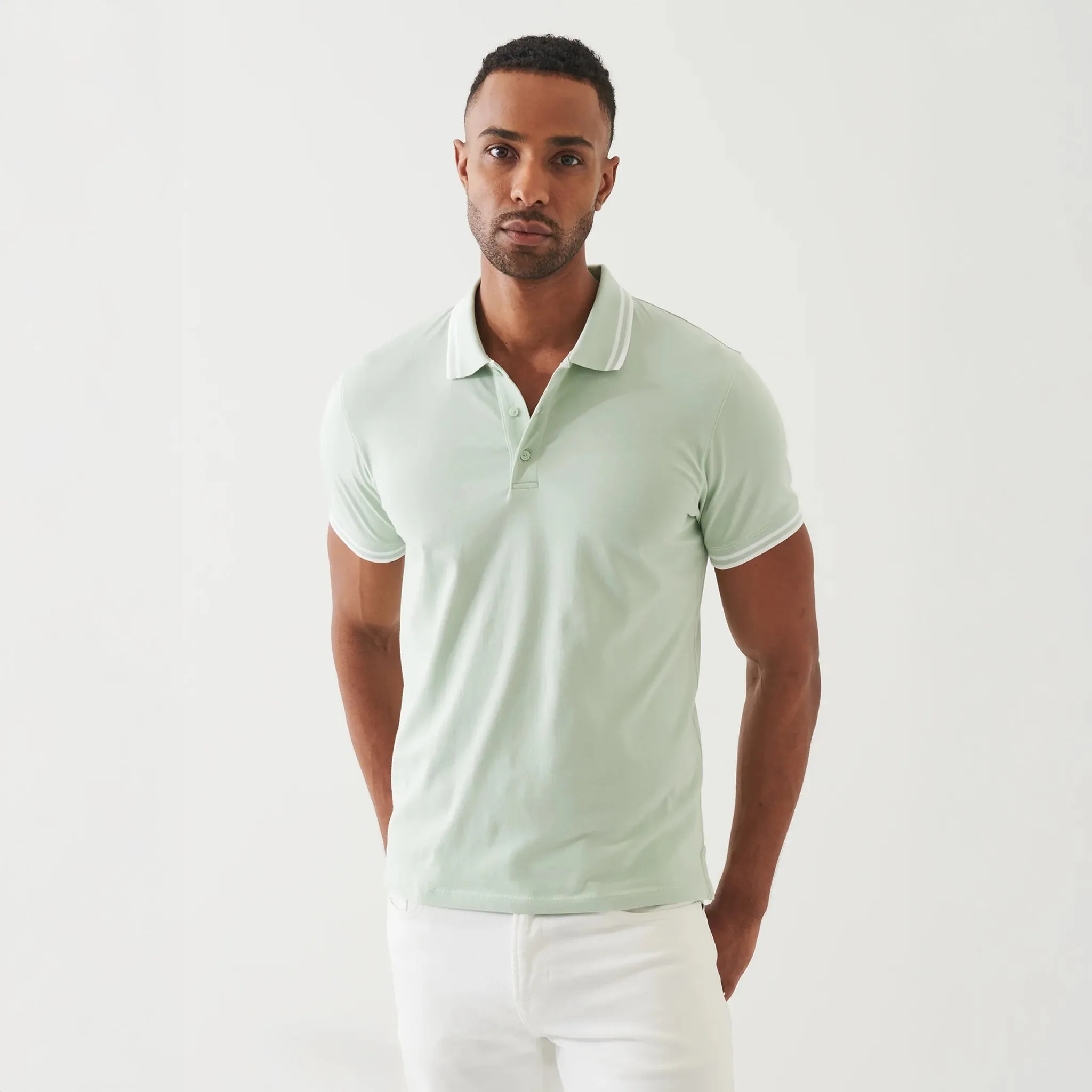 Light Lime Green Tipped Iconic Pima Cotton Stretch Polo Shirt - Patrick Assaraf