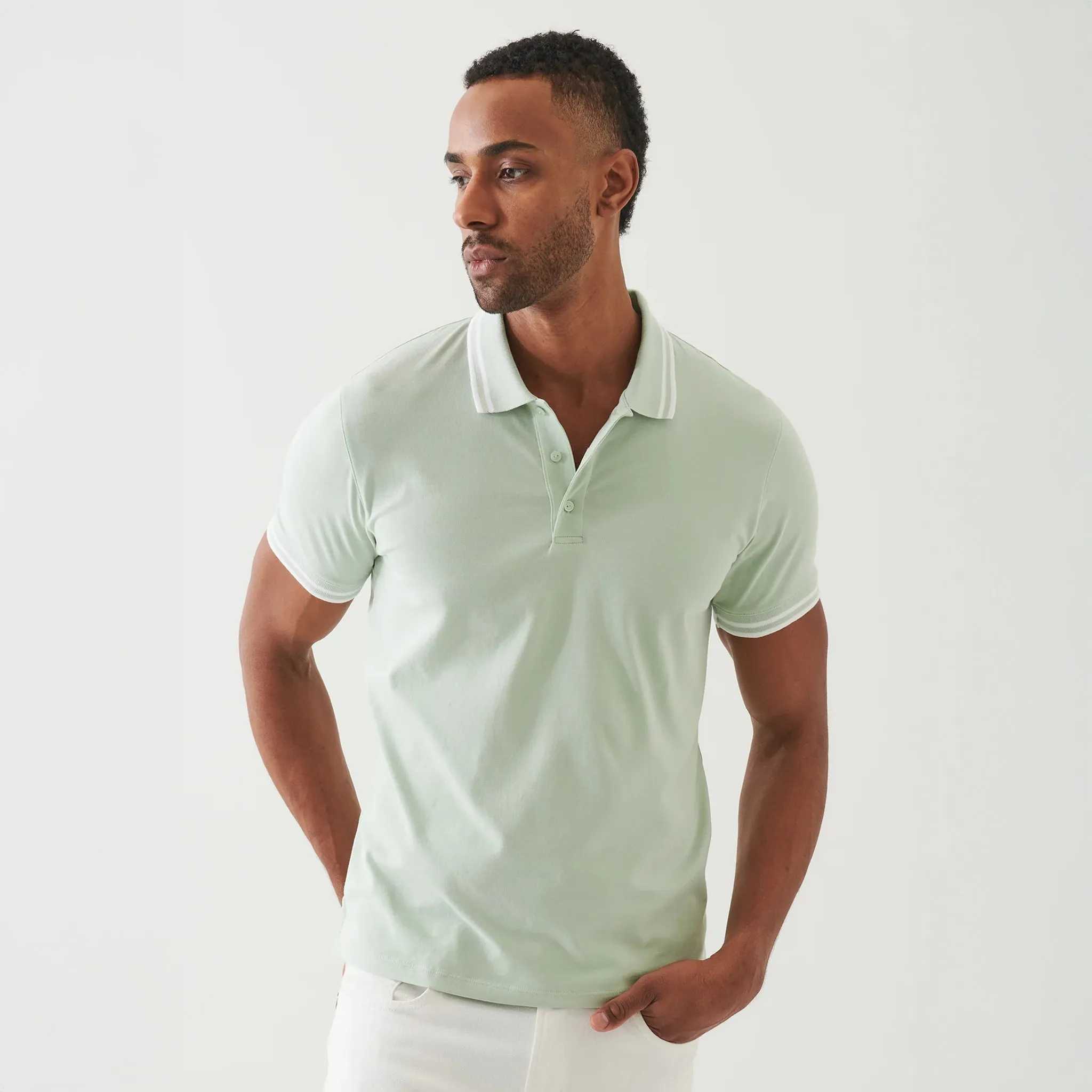 Light Lime Green Tipped Iconic Pima Cotton Stretch Polo Shirt - Patrick Assaraf