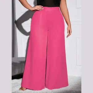 Lola - Pink Plus Size High Waist Wide Leg Pants