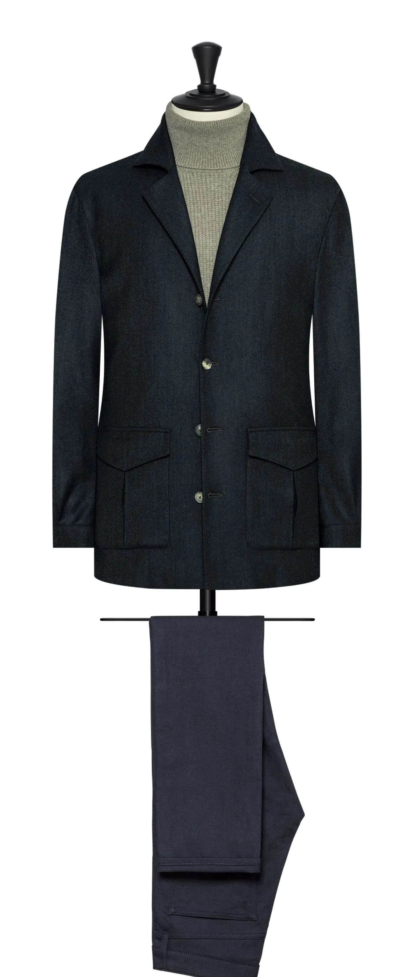 Loro Piana Dark Bottle Green Merino Wool Stretch Flannel