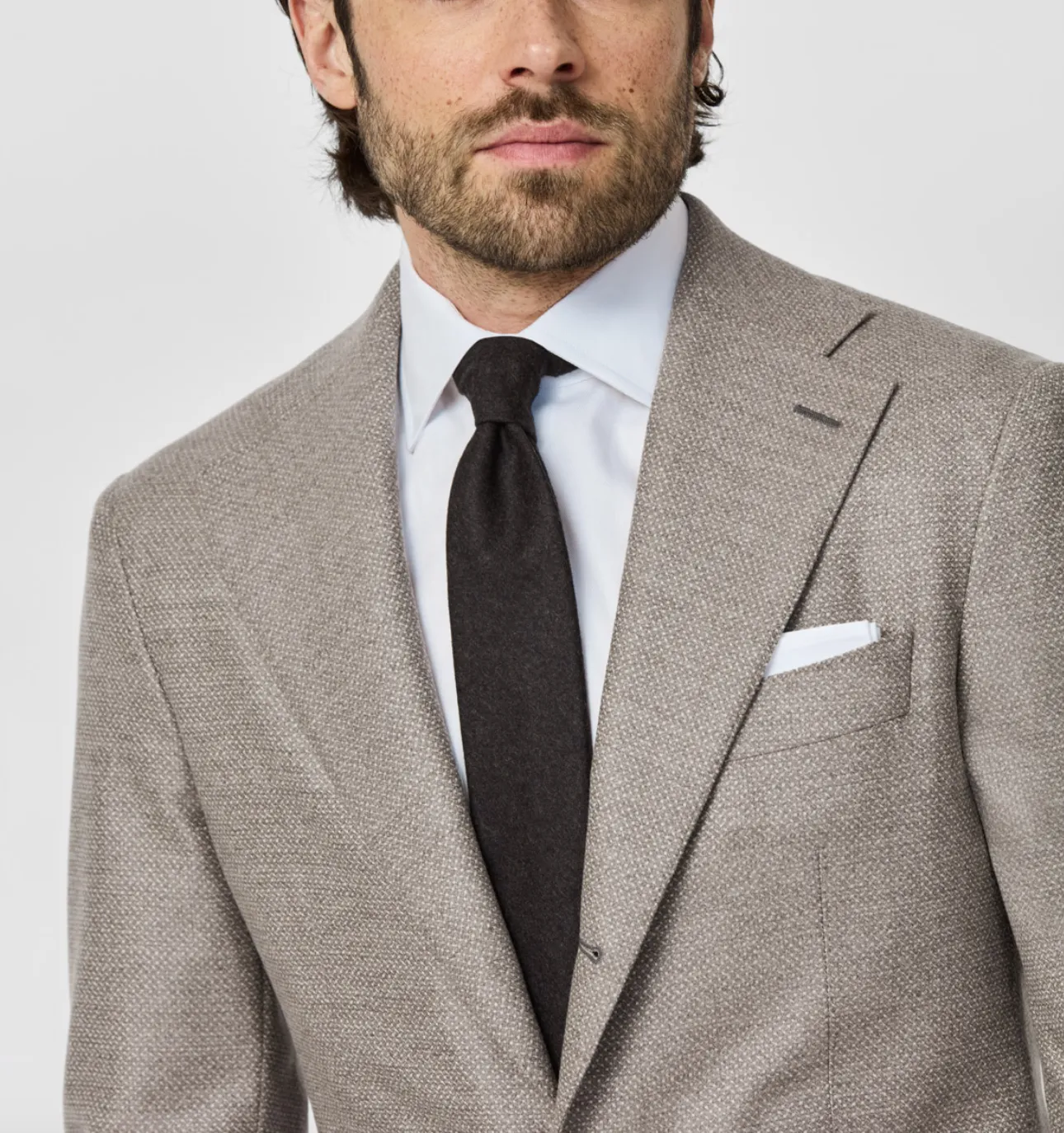 Loro Piana Jersely Taupe Merino Wool Stretch with Micro Dots