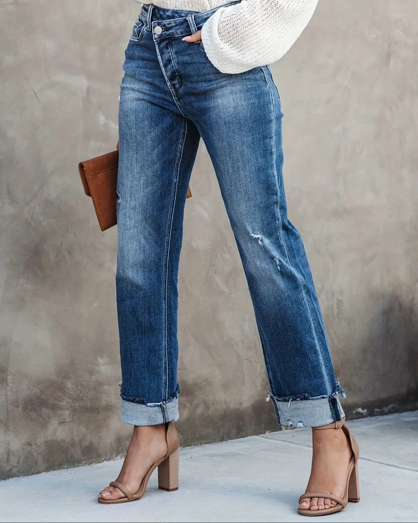 Lucy High Rise Cross Over Relaxed Jeans - Dark Blue