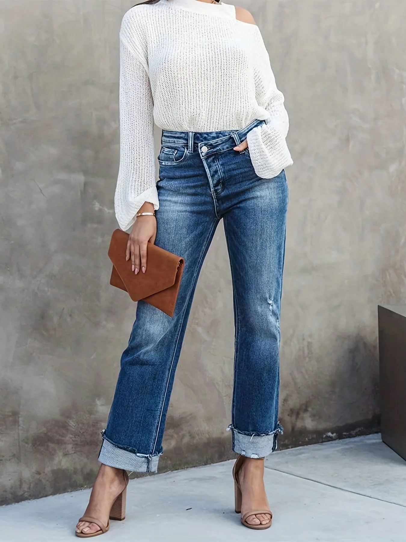 Lucy High Rise Cross Over Relaxed Jeans - Dark Blue