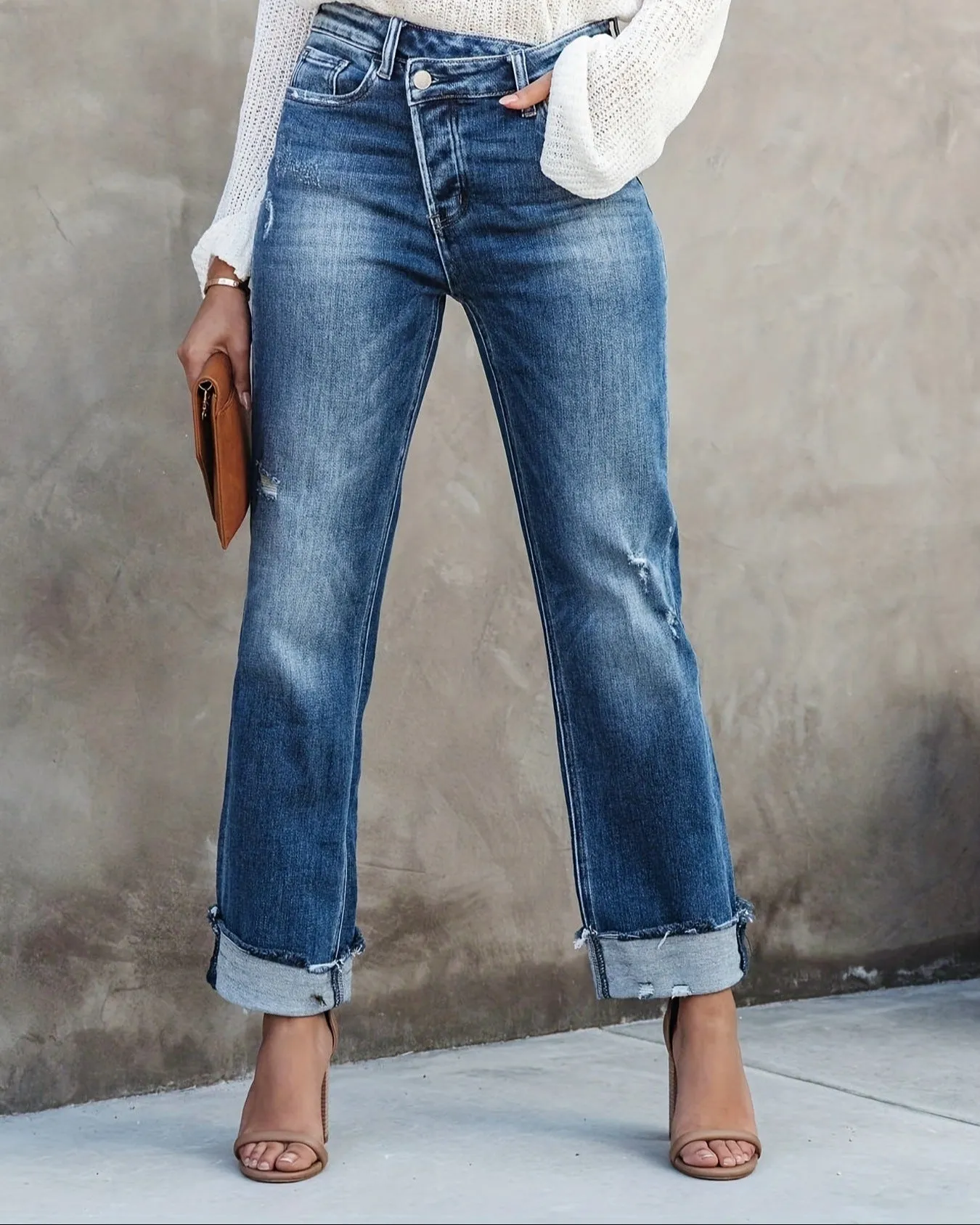 Lucy High Rise Cross Over Relaxed Jeans - Dark Blue