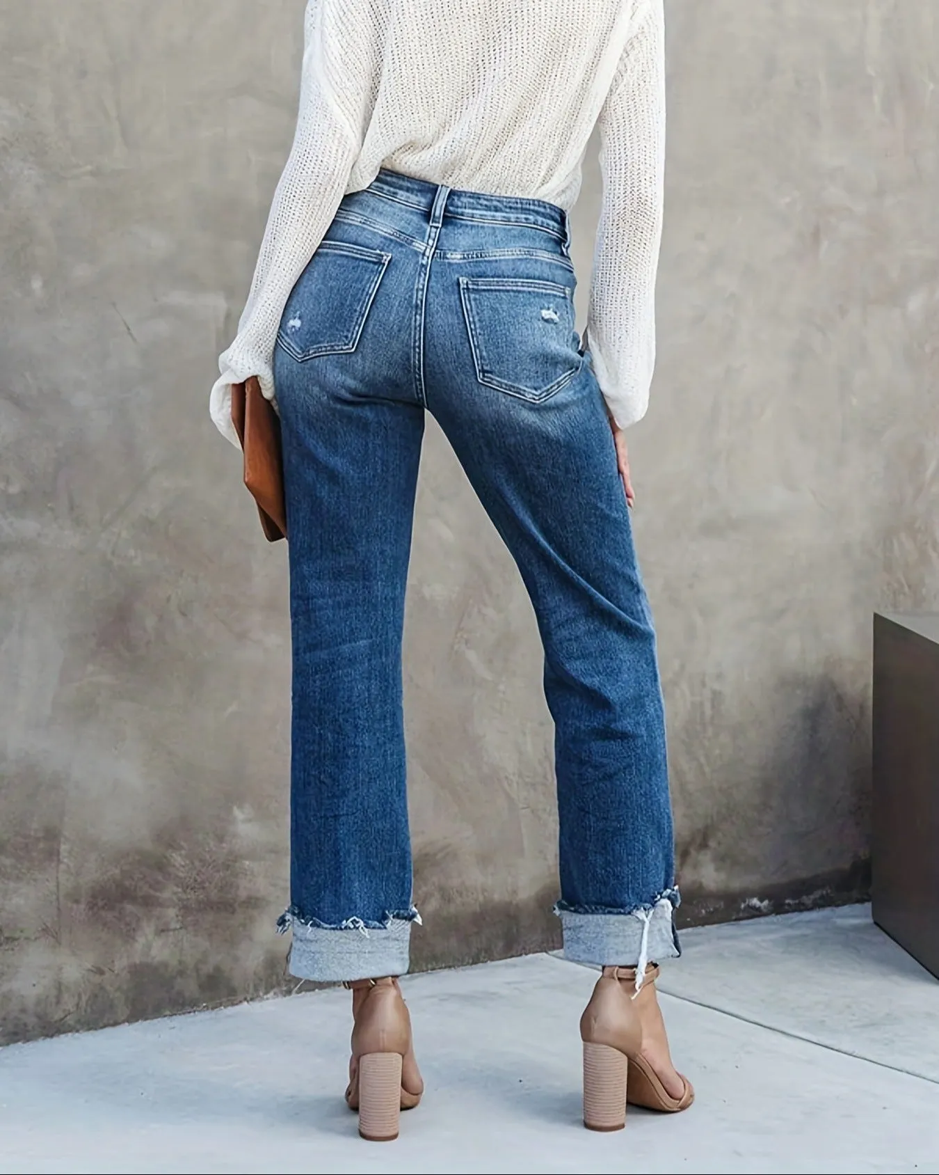 Lucy High Rise Cross Over Relaxed Jeans - Dark Blue