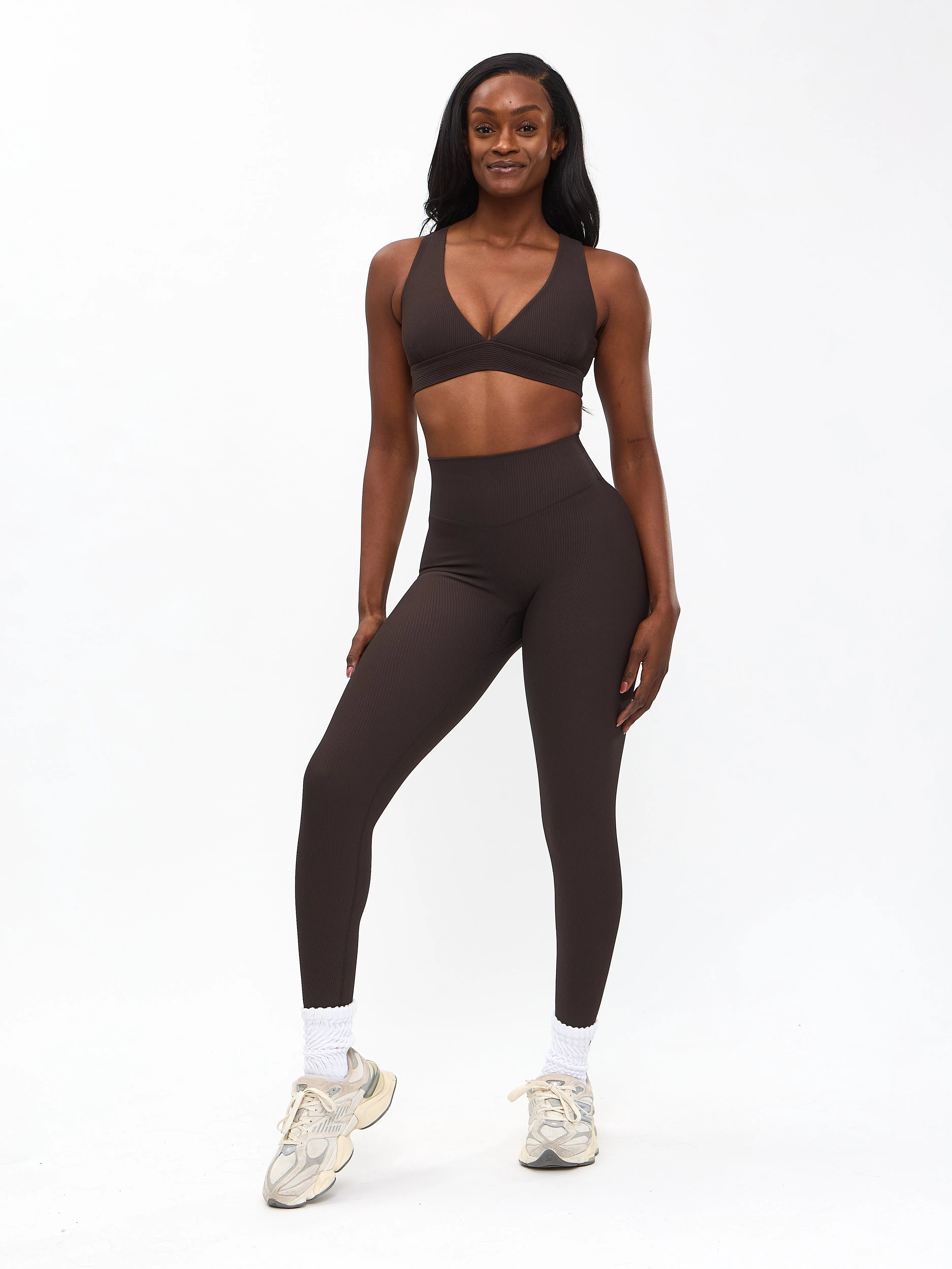 Material Girl Ribbed Legging - Cold Brew