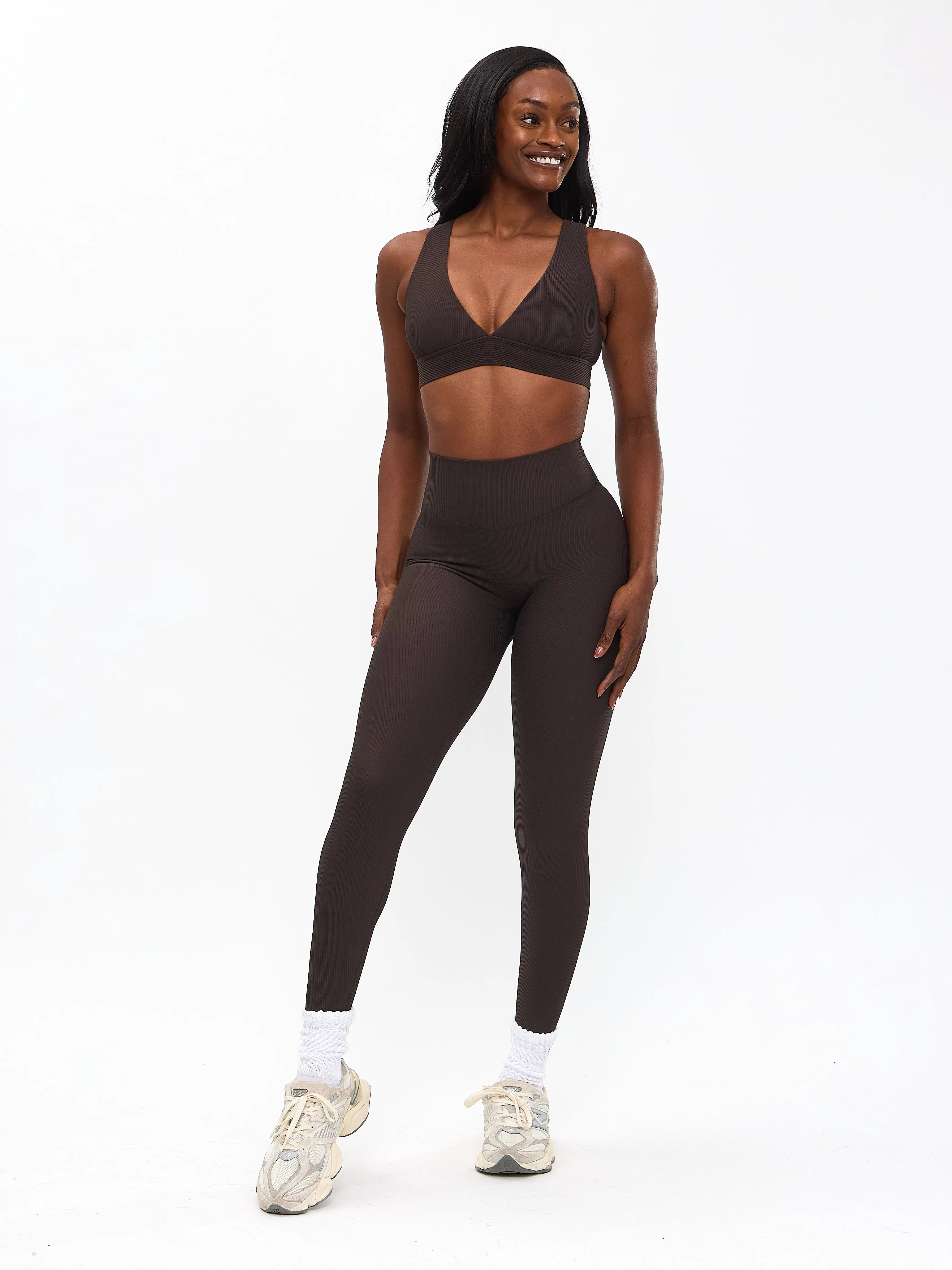 Material Girl Ribbed Legging - Cold Brew