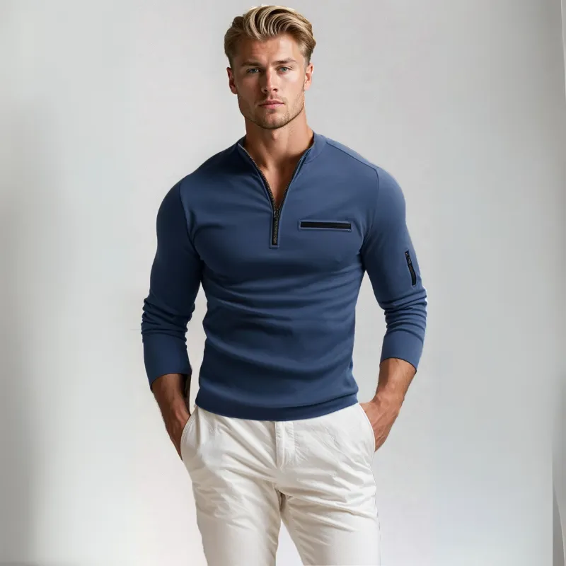 Men's half-zip pullover lightweight casual jumper - stylish everyday wear