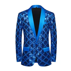 Mens pink blue red plaid sequined jazz dance blazers dj ds nightclub bar concert singers stage performance coats wedding party formal suit for man