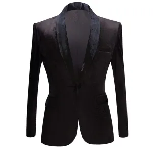 Men's Premium Velvet Blazer Jacket Slim Fit Solid Shawl Lapel Tuxedo Suit One Button Dinner Party Prom Sport Coat (Black,XX-Large)