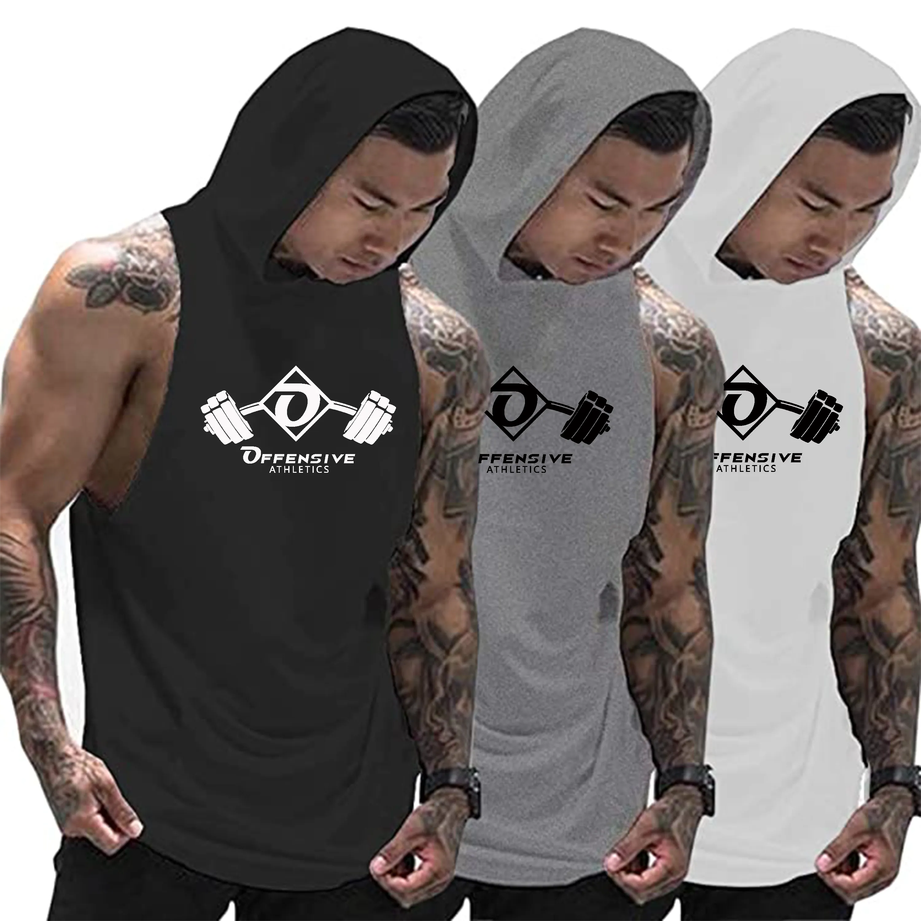 Men's Workout Hooded Tank Tops Bodybuilding Muscle Cut Off T Shirt Sleeveless Gym Hoodies