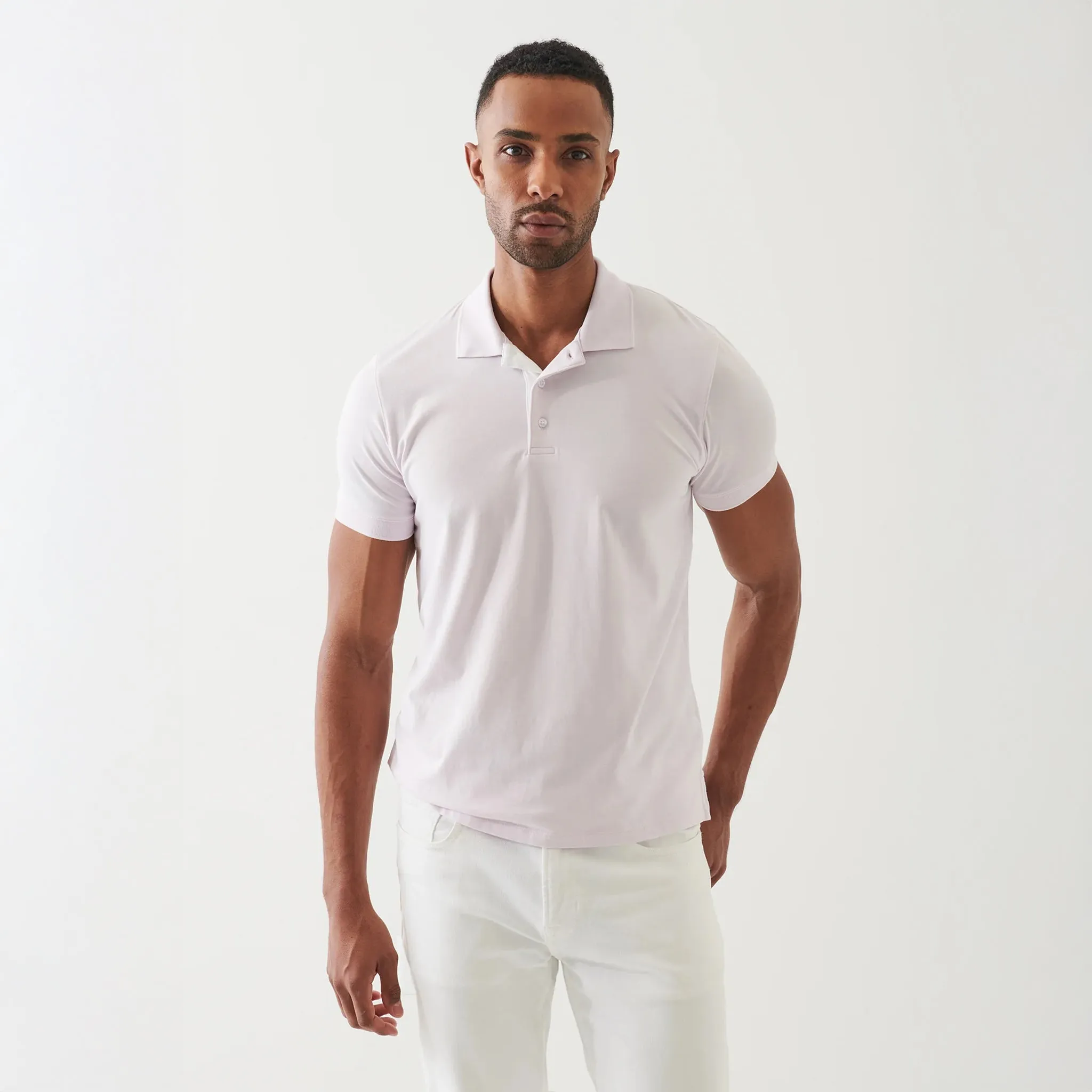 Misty Rose Contrast Placket Iconic Pima Cotton Stretch Polo Shirt - Patrick Assaraf
