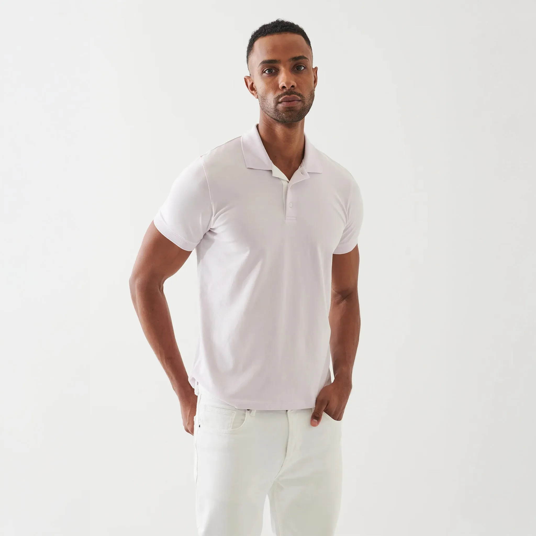 Misty Rose Contrast Placket Iconic Pima Cotton Stretch Polo Shirt - Patrick Assaraf